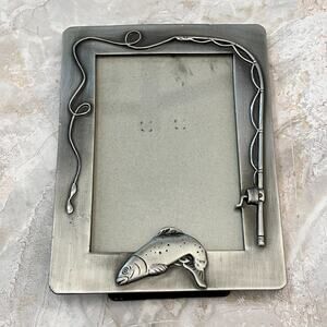 SixTrees Pewter Photo Frame 4.5 x 6 in Fish and Fishing Rod Design London NY